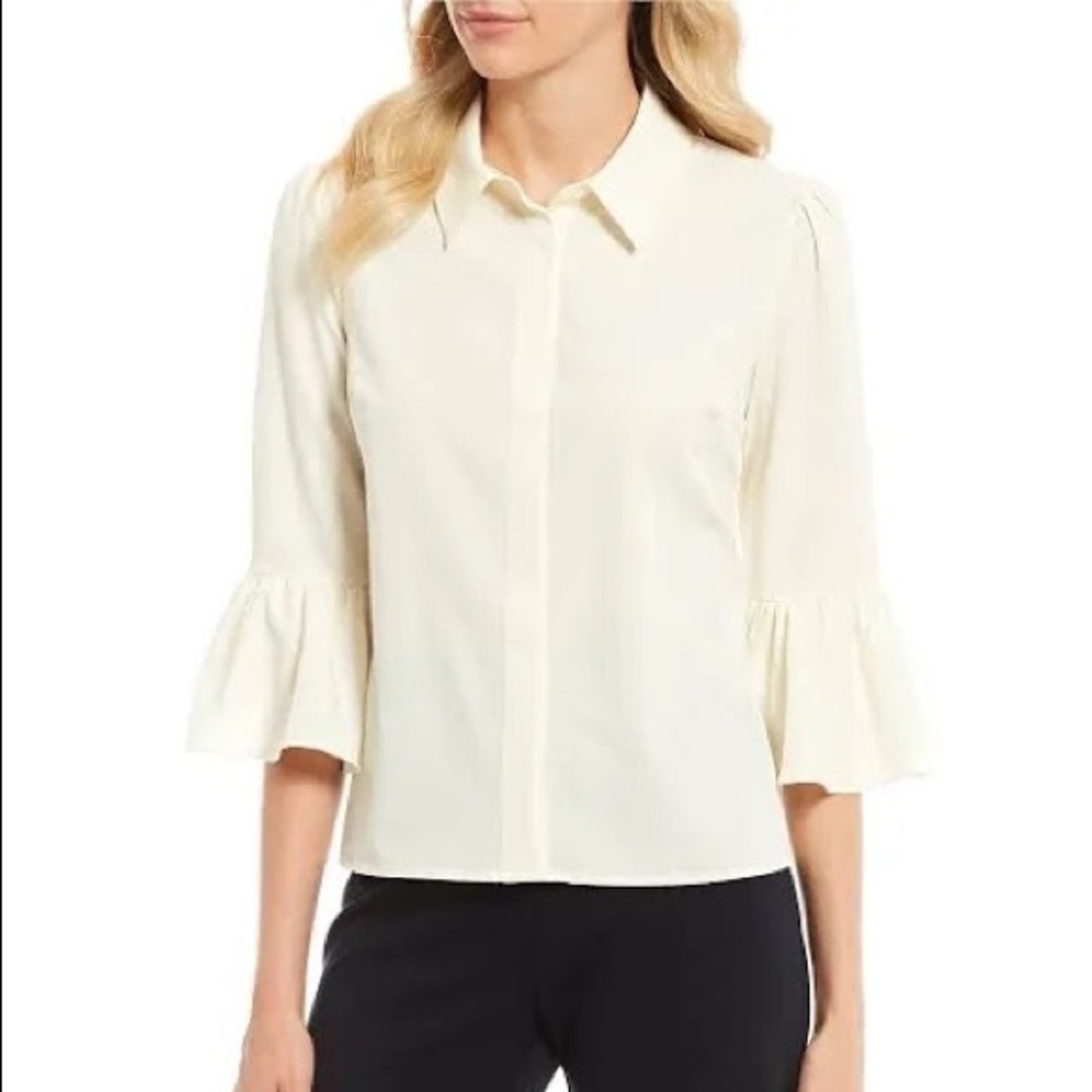 Julie Brown Mila Ruffle Bell Sleeve Button Front Crepe Top - Cameo 2